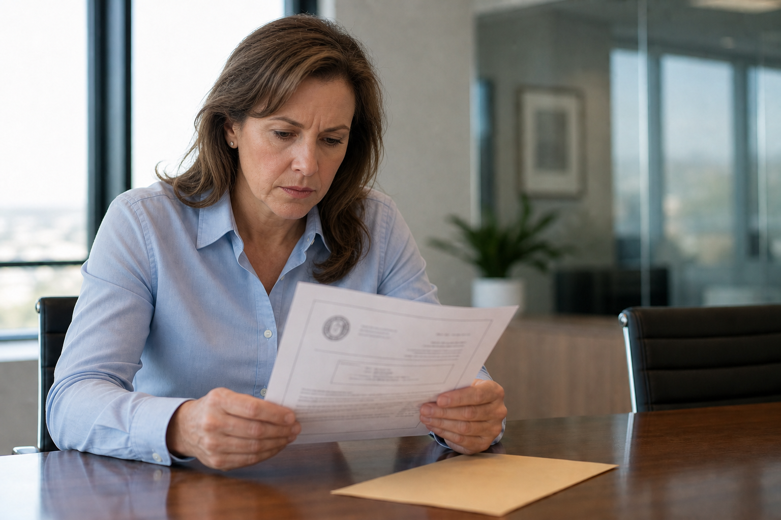 Concerned Manager in Conference Room with Fine Letter-1 Concerned Manager in Conference Room with Fine Letter-1